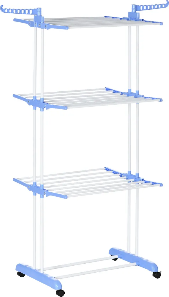 Stendino a Torre Fortuna Lai in Acciaio Inox e Blu - 4 Piani Mobili