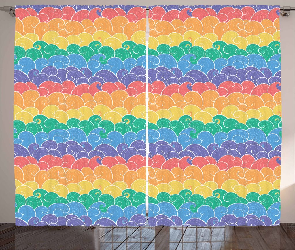 ABAKUHAUS Bunt Rustikaler Gardine, Cartoon Unterwasser Meer, Schlafzimmer Kräuselband Vorhang mit Schlaufen und Haken, 280 x 225 cm, Mehrfarbig