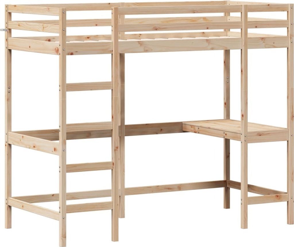 Hochbett mit Schreibtisch 100x200 cm Massivholz Kiefer