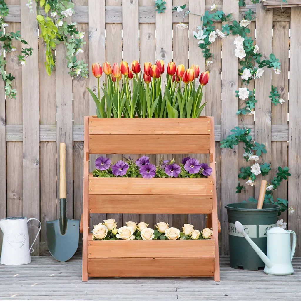Parterre de jardin surélevé anti-mal de dos - Bois 3 niveaux 66 L