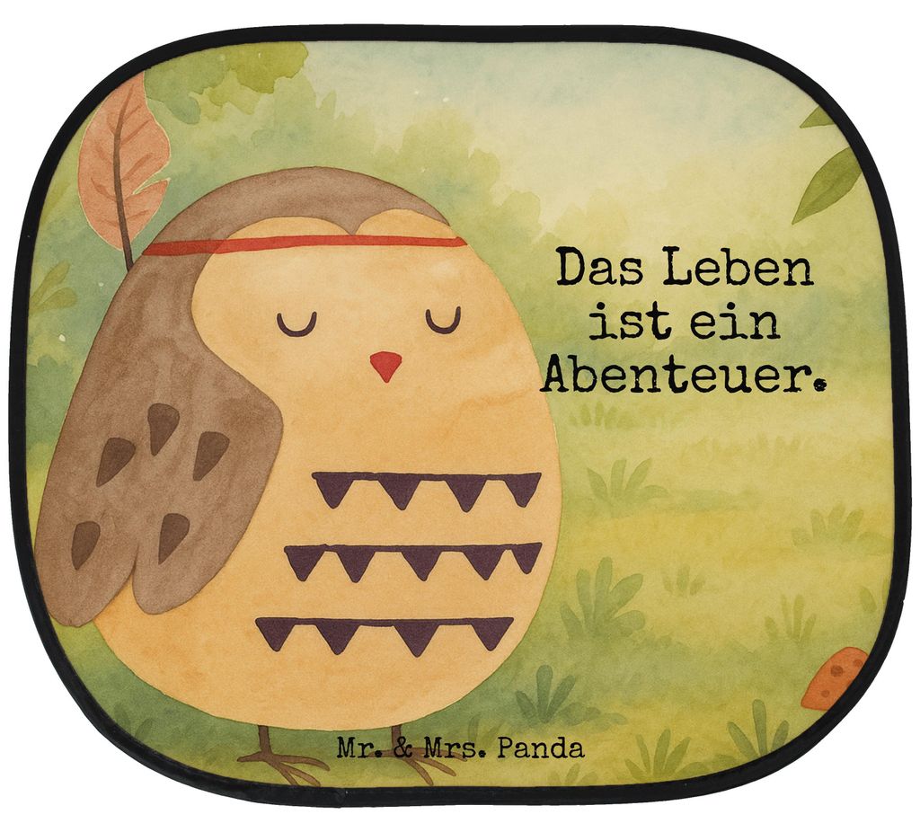 Mr. & Mrs. Panda Sonnenschutz Fenster Auto Eule Federschmuck Design - Weiß - Geschenk, für Autoscheiben, Owl, Waldtiere, Abenteuer, Dekoration, S...