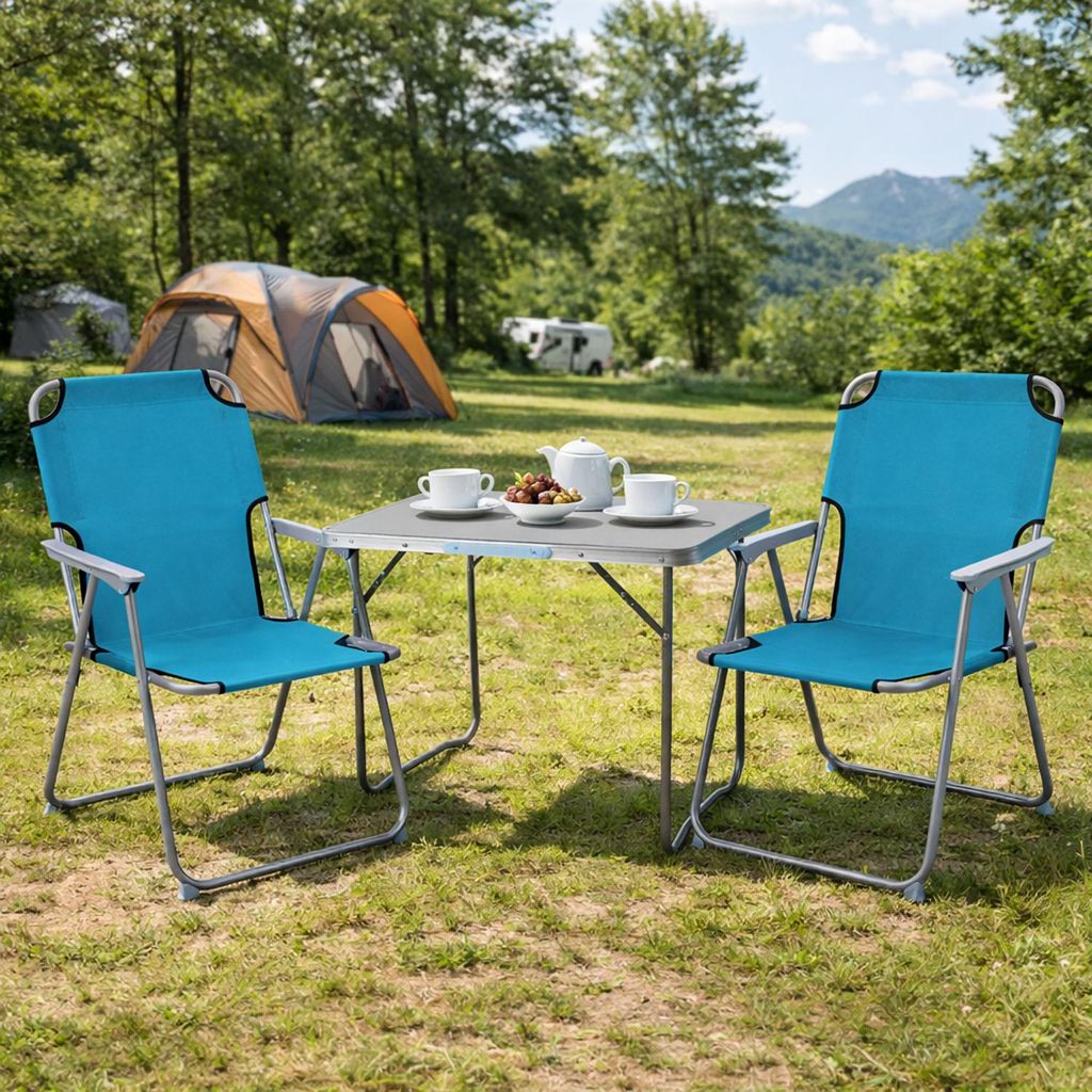 3-teiliges Campingmöbel Set Alu L80xB60xH68cm Petrol