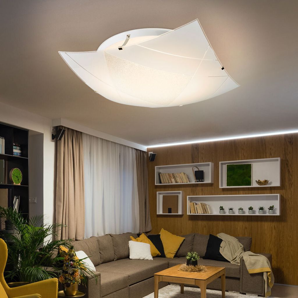 LED Deckenlampe, Muster, Glas weiß, quadratisch, L 40 cm Produktbild 