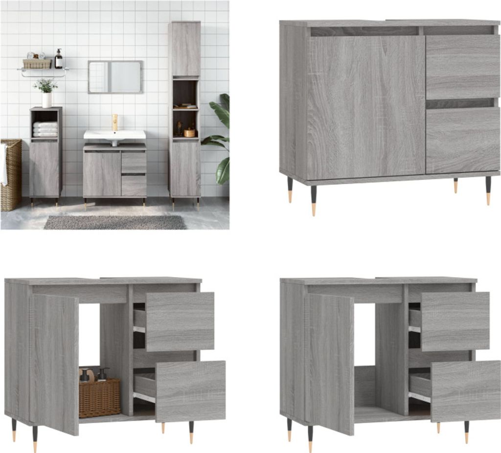 vidaXL Badschrank Grau Sonoma 65x33x60 cm Holzwerkstoff - Produktbild 
