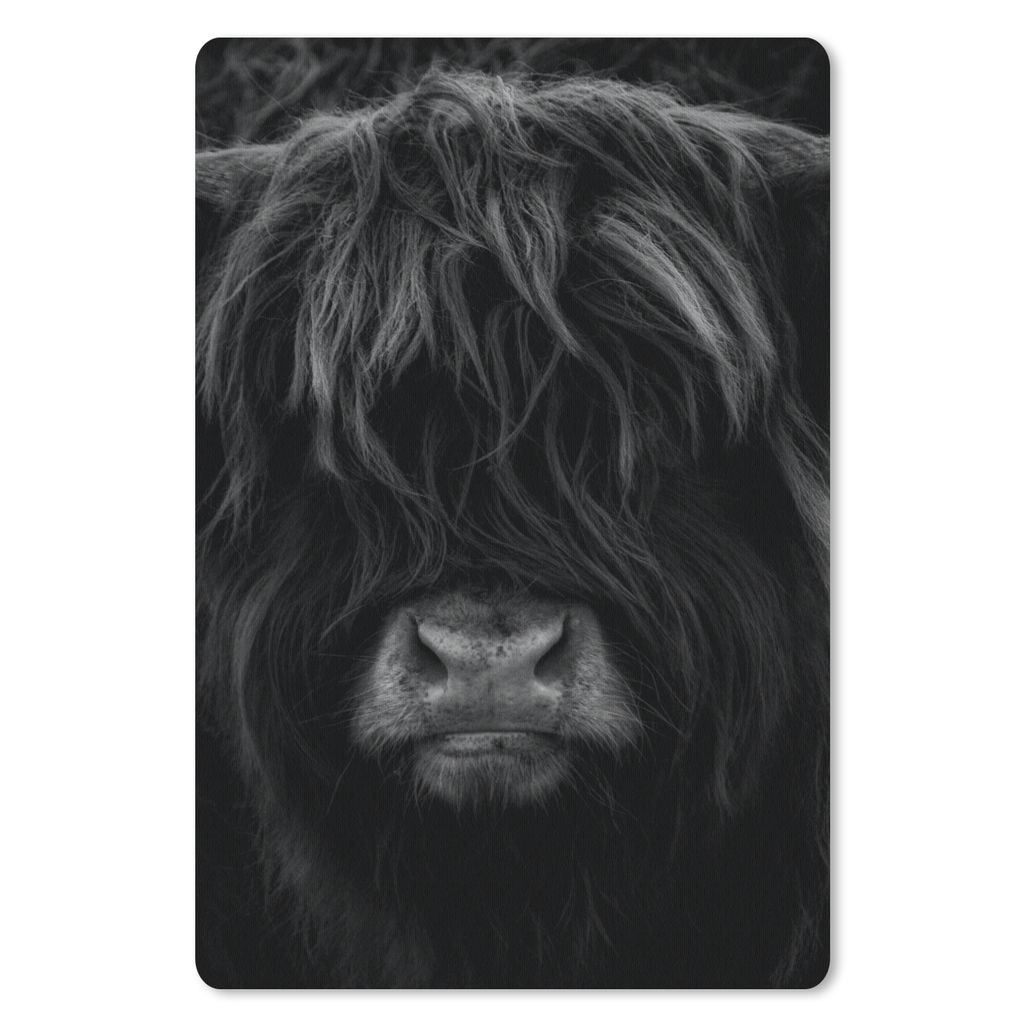 MuchoWow Mauspad Mousepad Schottischer Highlander - Kuh - Porträt - Tiere - Schwarz - Weiß 40x60 cm - Mousepads - Maus Mat - Pad - Mausunterlag...