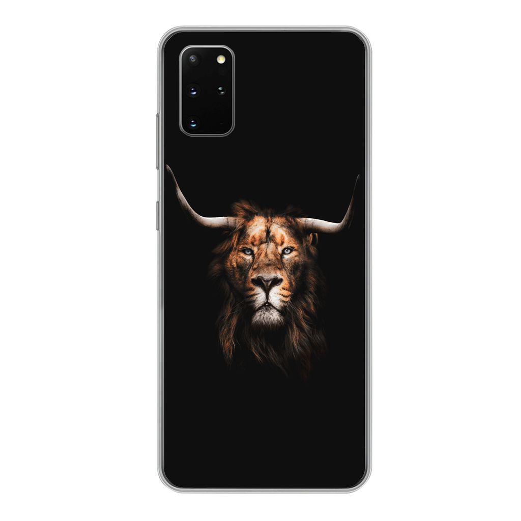 MuchoWow Handyhülle Schutzhülle Hülle für Samsung Galaxy S20 Plus Löwe - Horn - Schwarz Silikon Softcase Handy Hülle - Hartschale
