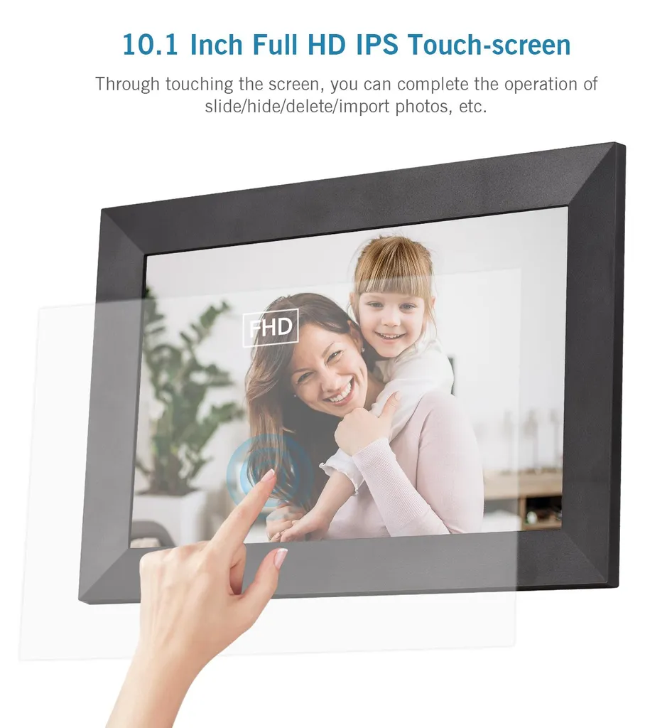 Andoer Cadre Photo Numérique WLAN 10,1 Pouces IPS HD 16Go avec App