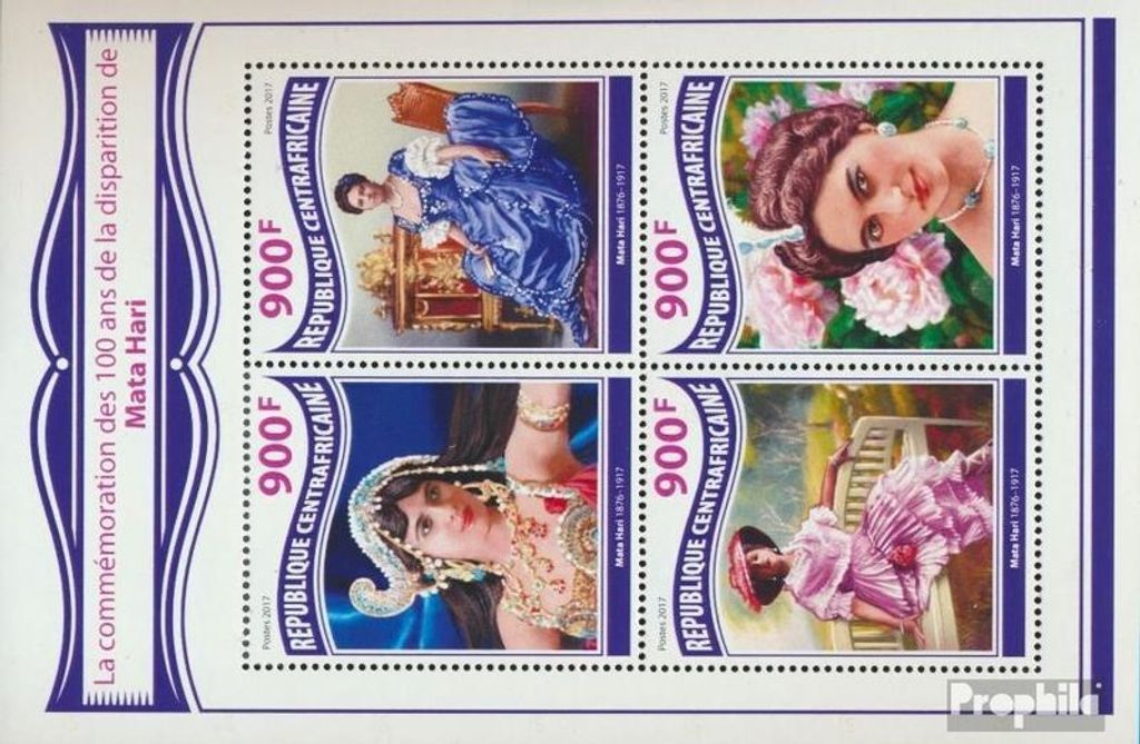 Briefmarken Zentralafrikanische Republik 2017 Mi 7425-7428 Kleinbogen (kompl. Ausgabe) postfrisch Mata Hari