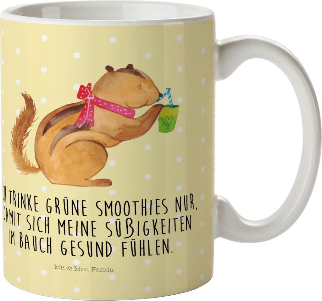 Mr. & Mrs. Panda Mehrwegbecher Eichhörnchen Smoothie - Gelb Pastell - Geschenk, Trinklernbecher, Kinderbecher, Pott, Green Smoothies, Streifenhör...