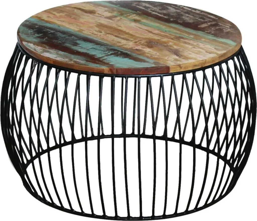 Offerta Tavolino Legno Massello Antico 68x37 cm - Tavolo Basso Tondo