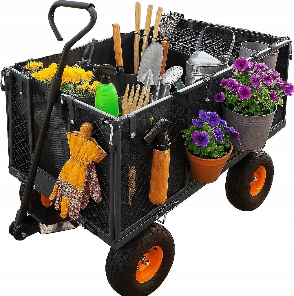 Bollerwagen - Handwagen faltbar - Gartenwagen WO02 MAXI - 220L - Schwarz - Hohe Tragfähigkeit - Stabil und Vielseitig