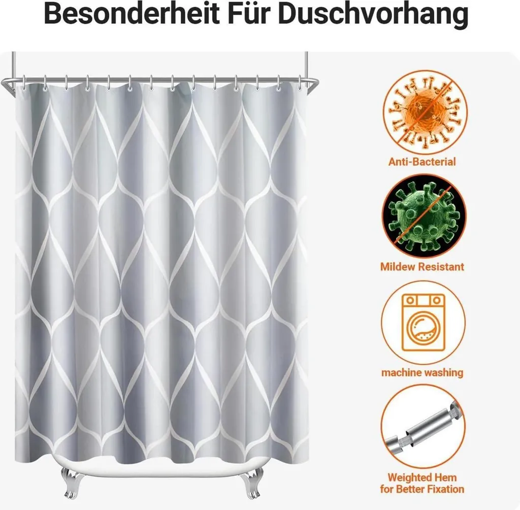 Rideau de douche Water Droplets 180x200cm anti-moisissure et lavable - 7