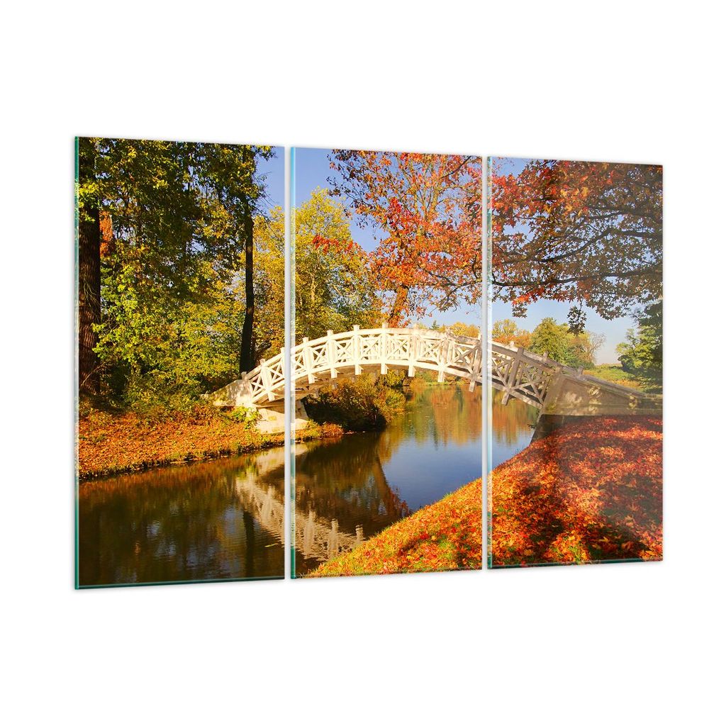 Bilder auf glas - Stream Fußgängerbrücke Herbst - 165x110cm - Glasbilder - Wandbilder - Kunstdruck - zum Aufhängen bereit - Wanddekoration aus ...