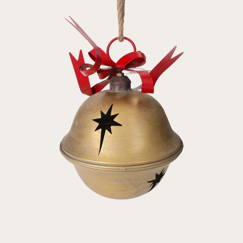 Suspension de Noël dorée en métal et son nœud festif - Style Rétro