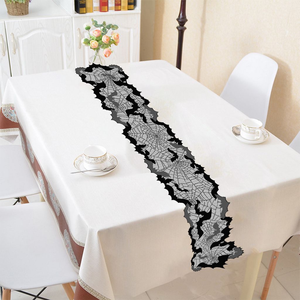 Halloween Tischläufer Black Spider Web Design Table Runner Halloween Festliche Tischdecke für Wohnkultur