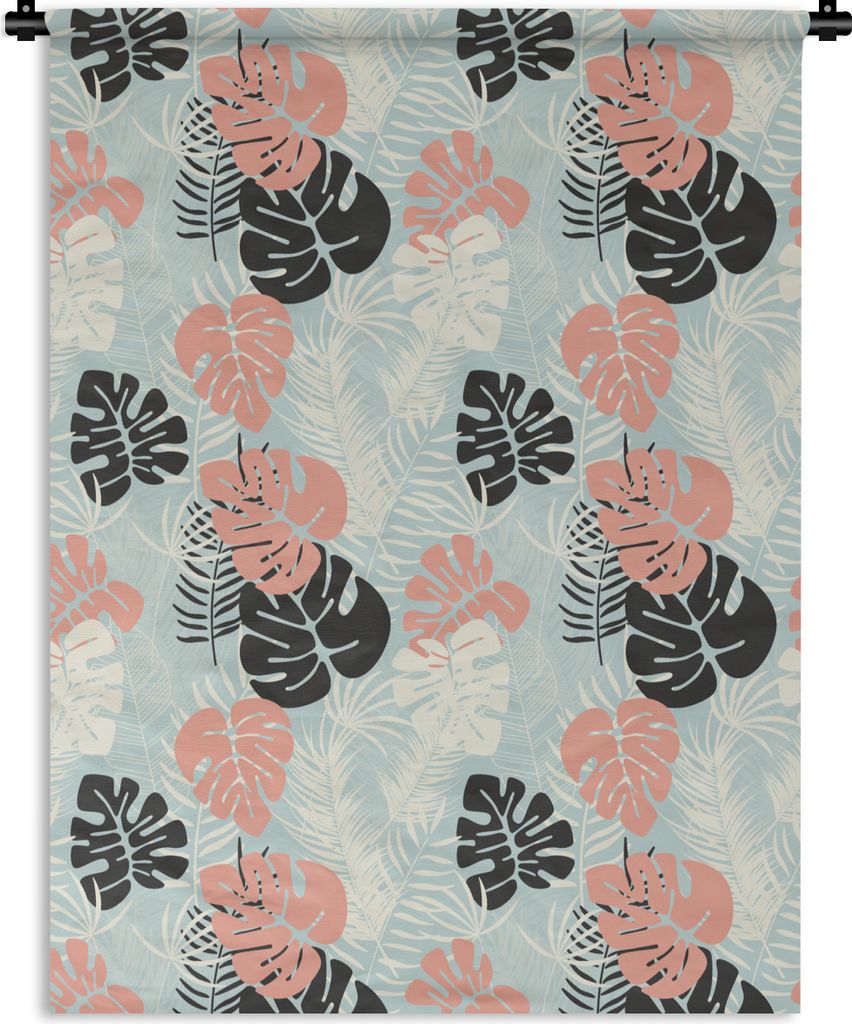 MuchoWow Wandteppich Wandbehang Blätter - Monstera - Pastell - Hawaii - Muster 120x160 cm Tapisserie Dekoration Wandtuch - Wohnzimmer - Moderne