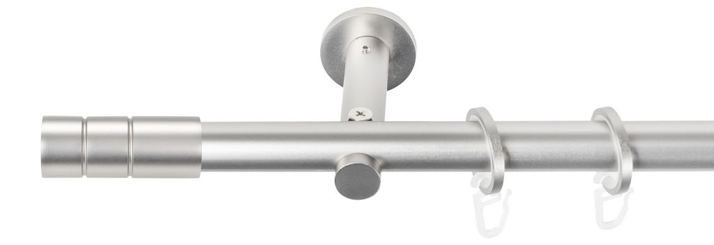 SN Deco Gardinenstange Zug, 25 mm, 1-läufig, Stahl, Komplett-Set mit Ringen, Auflageträger, 120 cm, chrom matt