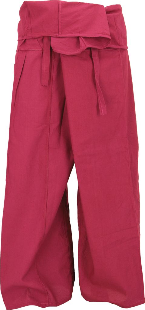 Thai Fischerhose aus Gestreiftem Webstoff, Loose fit Baumwoll Wickelhose, Weite Yogahose - Rot, Uni, Baumwolle, Hosen