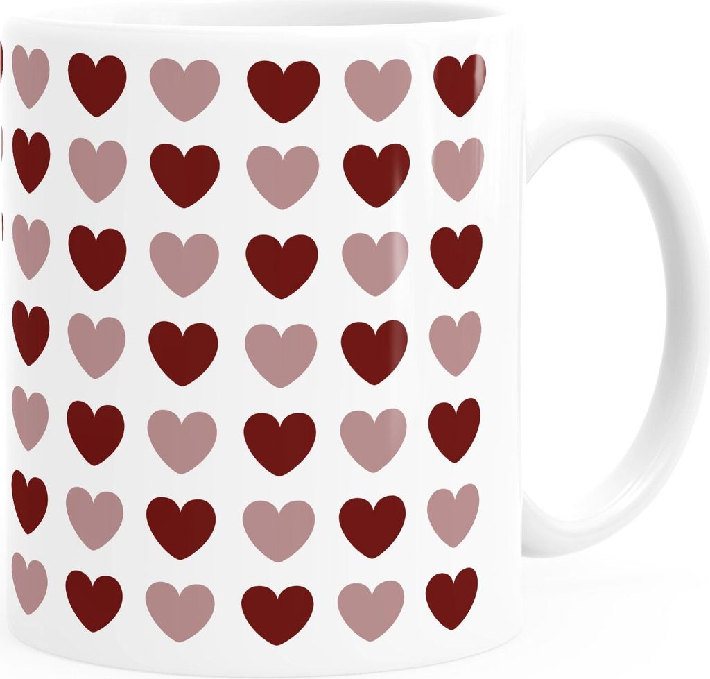 Kaffee-Tasse Herz-Muster Herzchen Geschenk liebe Menschen Geburtstag Weihnachten Valentinstag Moonworks Bordeaux weiß Keramik-Tasse