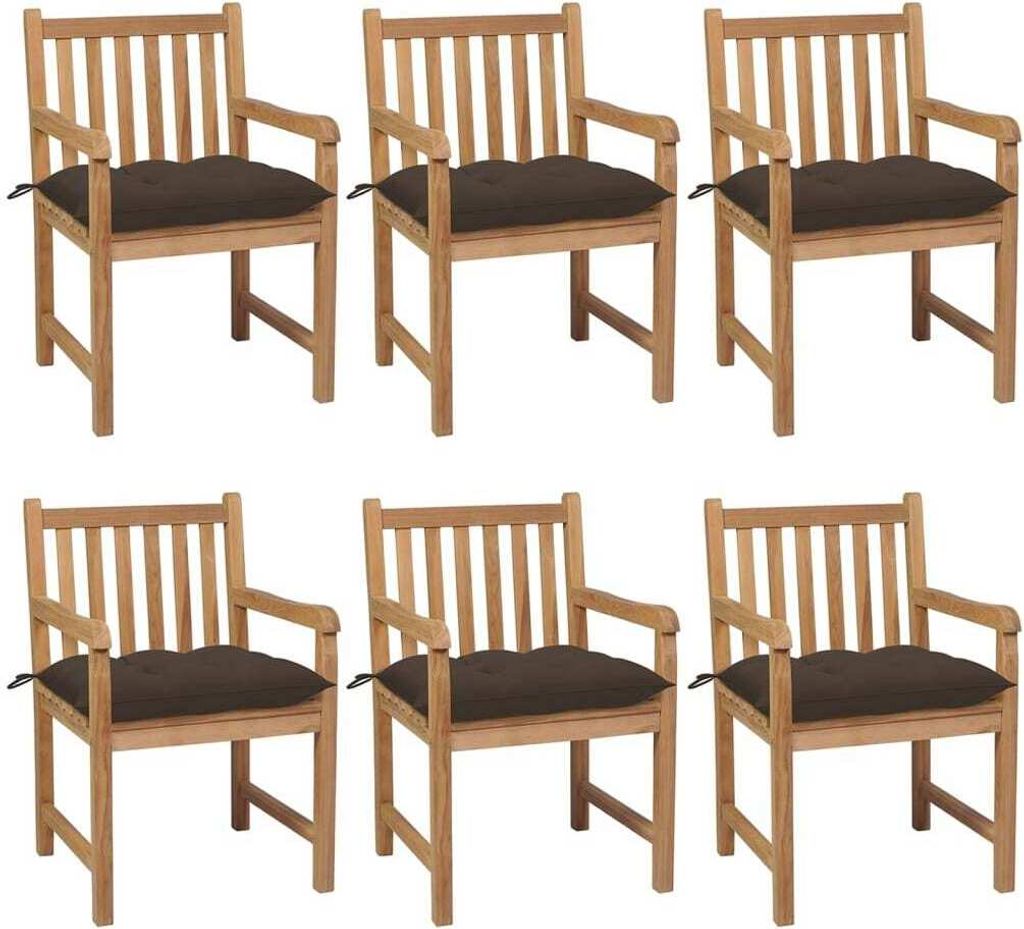 Gartenstühle 6 Stk. mit Taupe Kissen Massivholz Teak