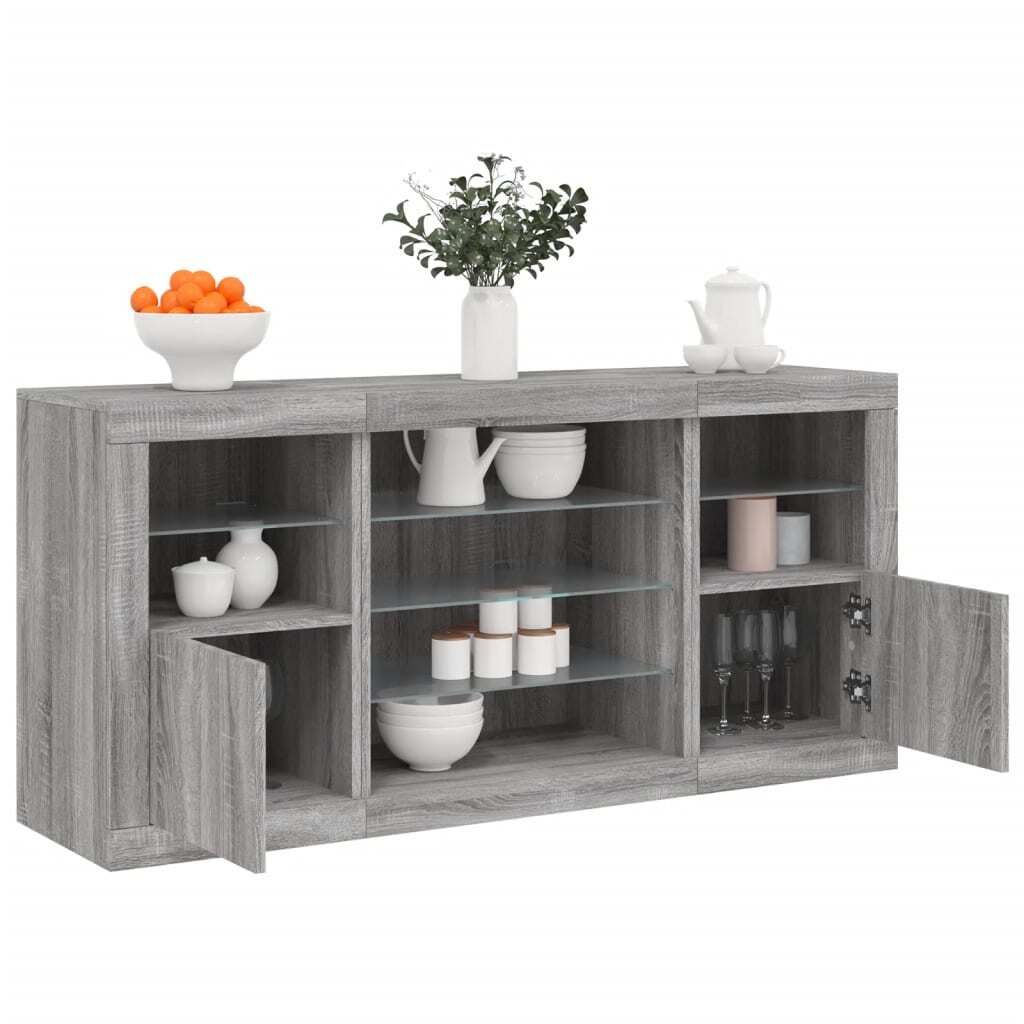 vidaXL Sideboard mit LED-Leuchten Grau Sonoma 142,5x37x67 cm