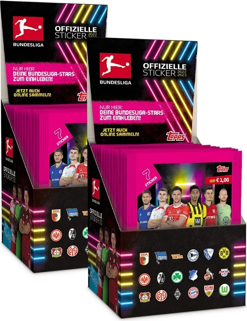Autocollants de Foot Bundesliga 22/23 - Lot de 2 Boîtes de 100 Pochettes