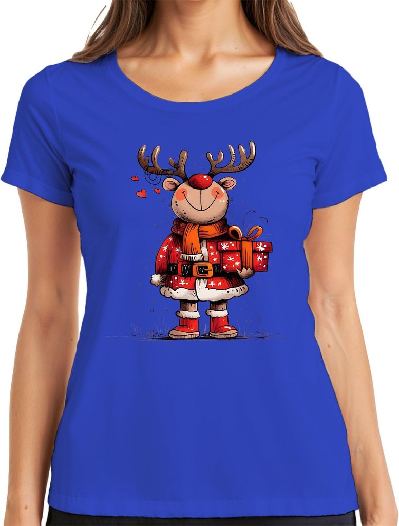 Niedliches Rentier Rudolph Geschenk Weihnachten Kinder lustig Damen T-Shirt, Blau, XXL