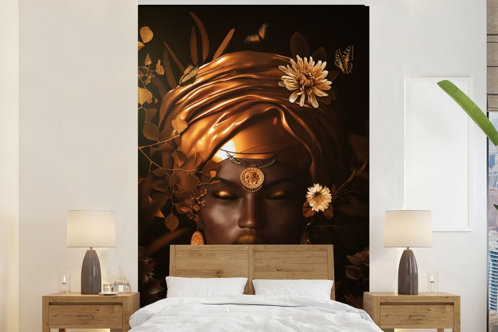 MuchoWow Fototapete für Wohnzimmer oder Schlafzimmer Wandtapete Vinyl Motivtapete Frau - Blumen - Accessoires - 180x280 cm - Wallpaper