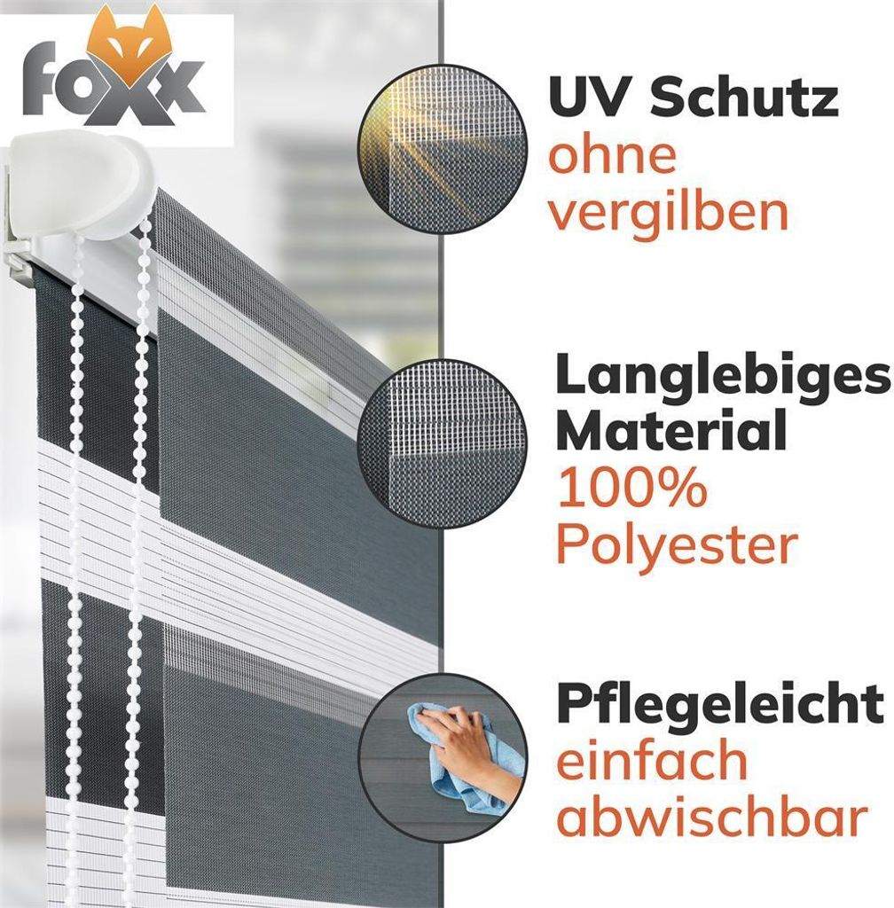 Doppelrollo Klemmfix Standardmaß : 65 : Schwarz : 220 Produktbild 6