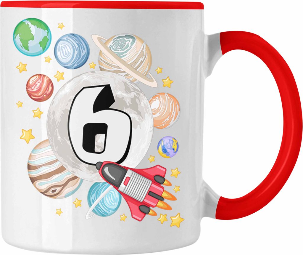 Trendation - 6. Geburtstag Tasse Geschenk Galaxy Planeten Jungs Geschenkidee 6er Geburtstag (Rot)