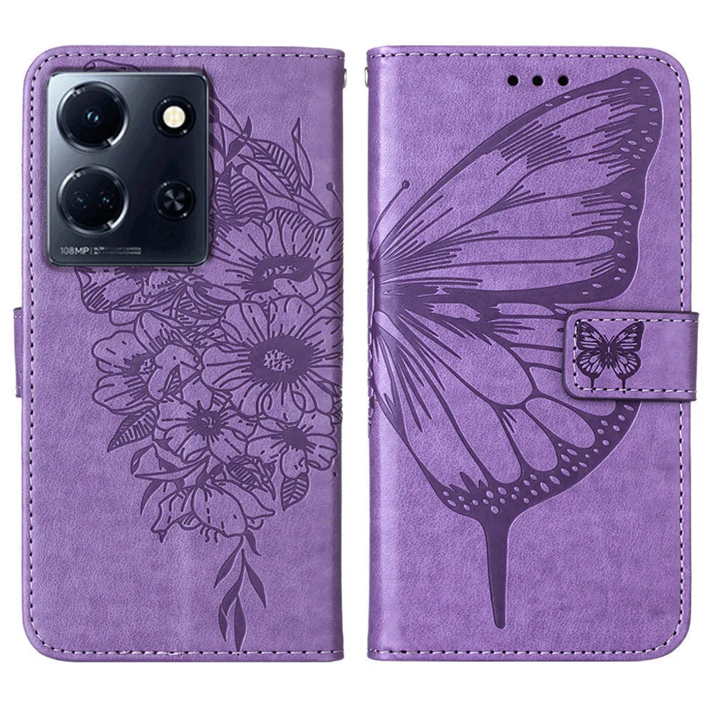 Custodia Infinix Note 30 5G Farfalla in Rilievo - Pelle Viola Premium - 2