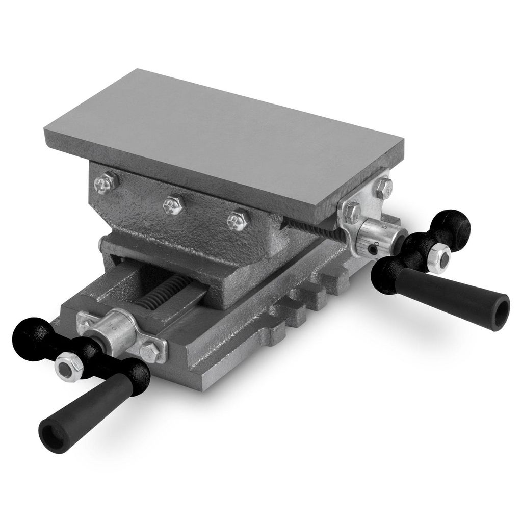 EBERTH Kreuztisch aus Gusseisen und Stahl, Arbeitstisch 85 x 170 mm, Arbeitshöhe 90 mm, 2 Achsen Schraubstock für Bohr- und Fräsarbeiten
