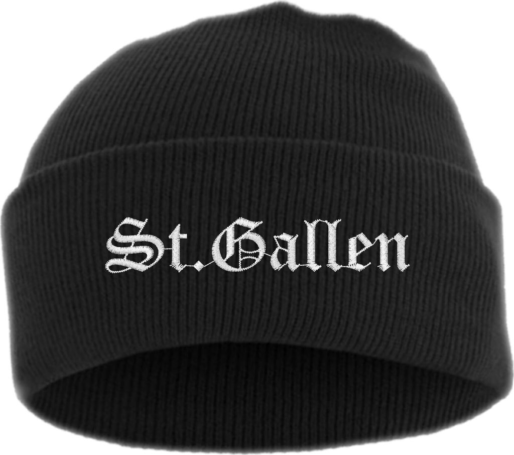 St.Gallen Umschlagmütze - Altdeutsch - Bestickt - Mütze mit breitem Umschlag Einheitsgröße Schwarz