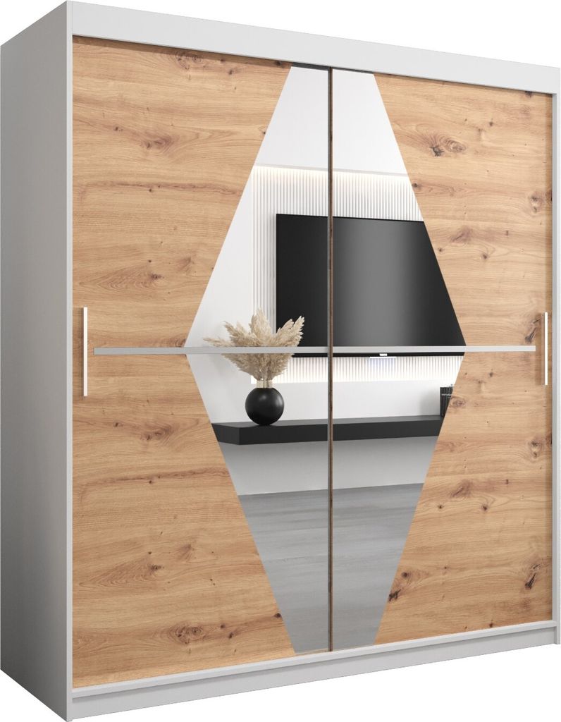 Kleiderschrank, Schiebetürenschrank Schlafzimmer, Schrank mit Spiegel BOLIWIA 180 cm