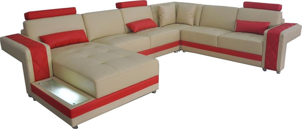 Ledersofa Couch Wohnlandschaft Eck Garnitur Design Modern Sofa U-Form LED USB