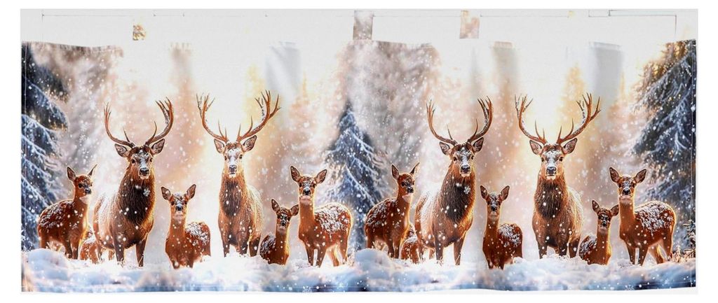 Scheibengardine Weihnachten Fensterdekoration Rehe im Schnee Blickdicht 45x120 mit Schlaufen Winterdekoration