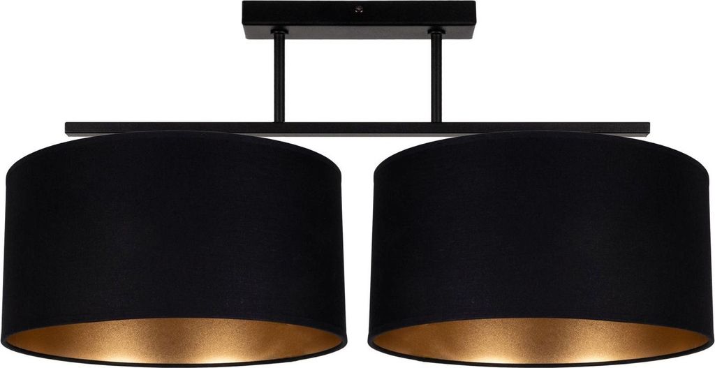 Deckenlampe Metall Stoff E27 in Schwarz Gold 2-flammig länglich Modern Deckenleuchte