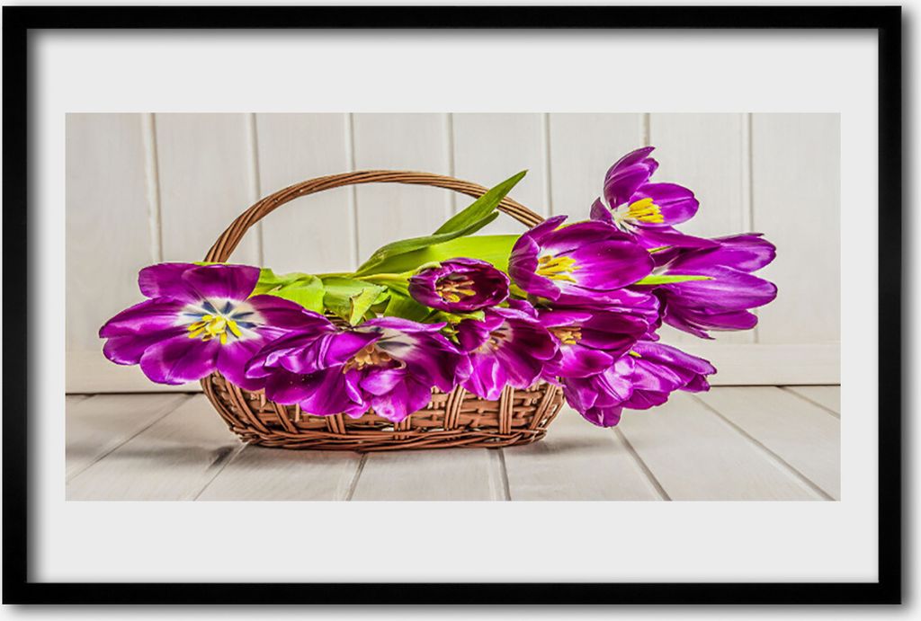 Bild 60x40 MDF-Rahmen Wandkunst Blumen im Korb