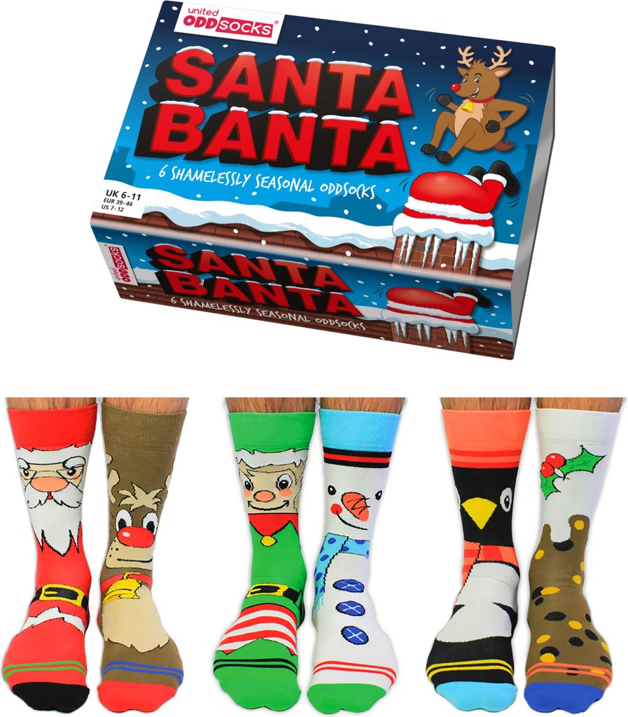 Santa Banter Weihnachten Oddsocks Socken in 39-46 im 6er Produktbild 