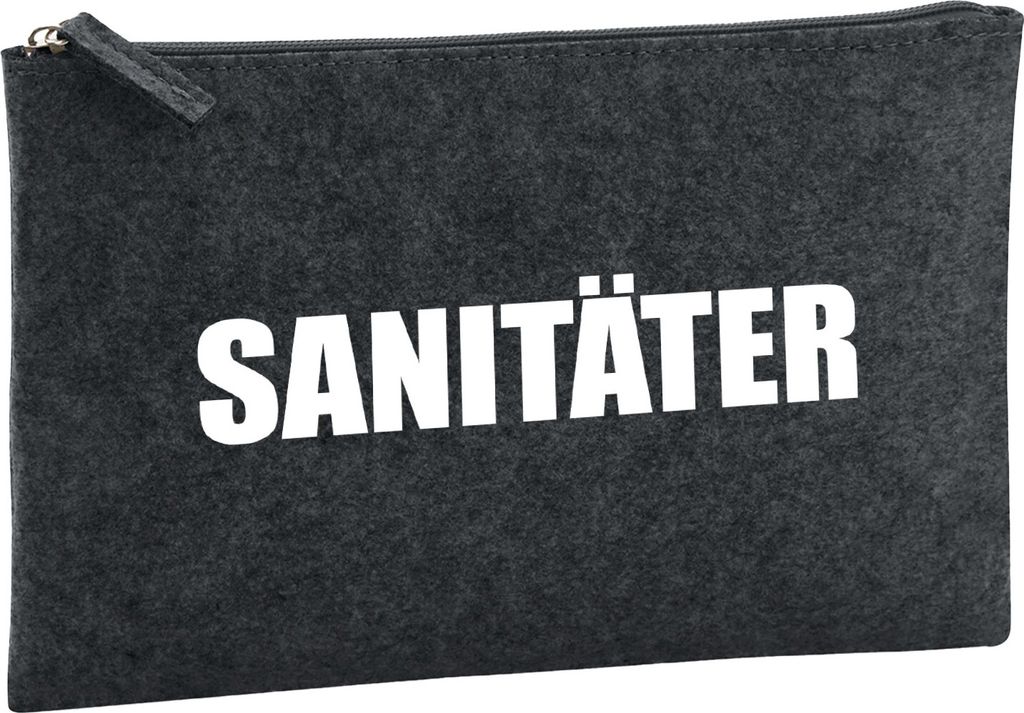 Huuraa Kulturbeutel Sanitäter Schriftzug 1 Liter Charcoal Filz Kosmetiktasche Geschenkidee