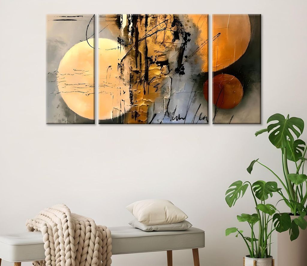 Wallity, MXC10, Dekoratives Leinwandgemälde (3-teilig), Mehrfarbig, Baumwolle, 20 x 45 cm