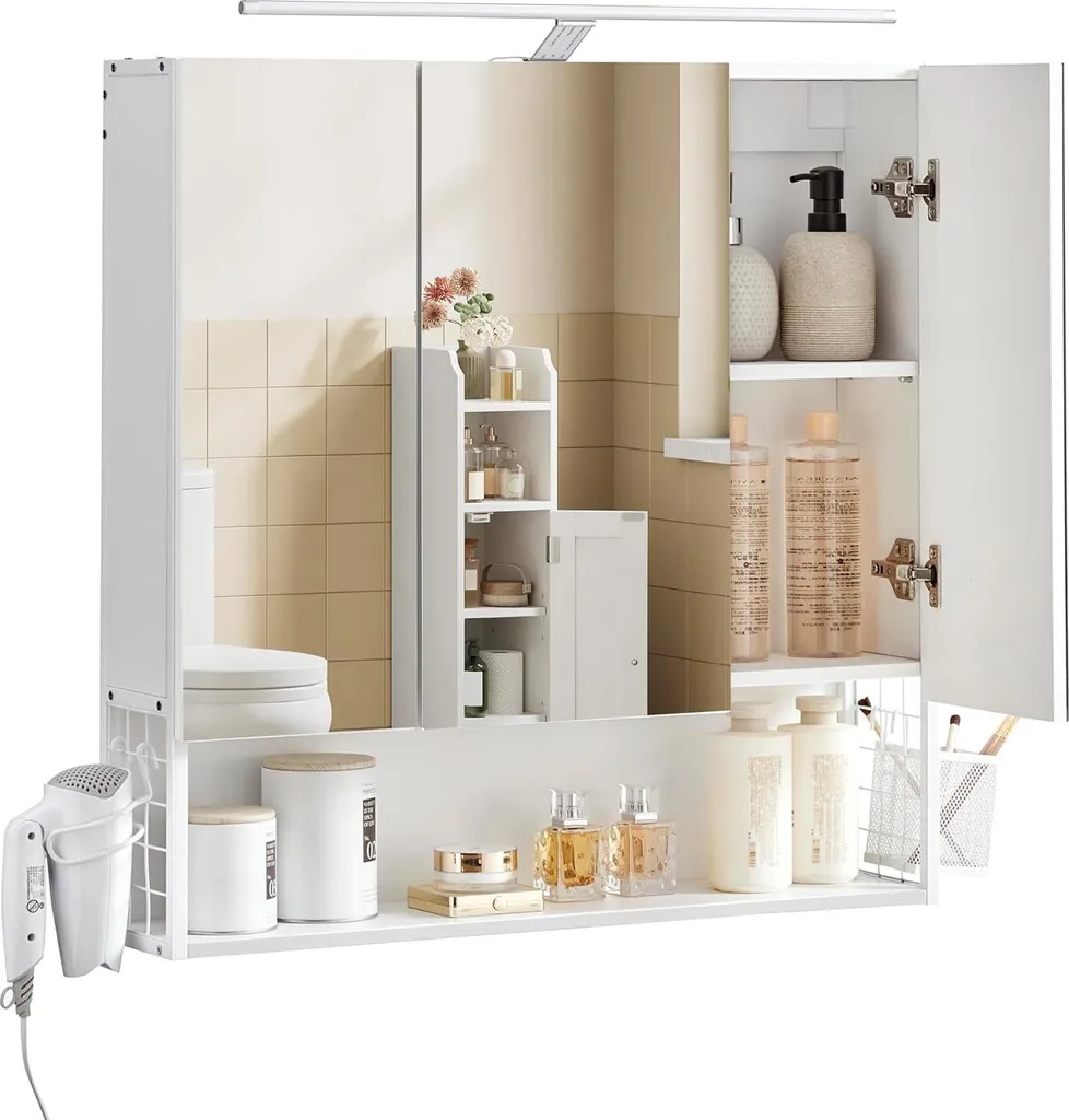 Armoire de Toilette Blanche 70x70 cm avec Étagères et Porte en Verre