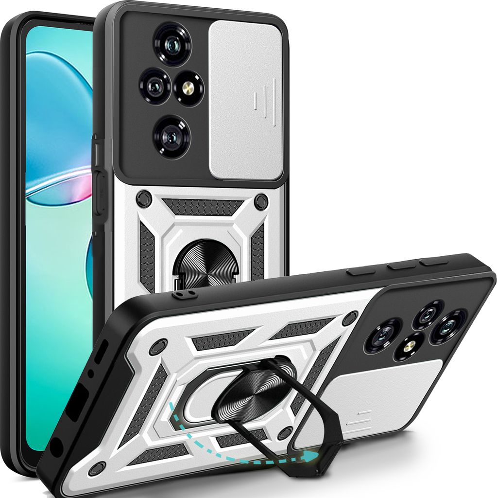 Outdoor Panzer Hülle für Honor 200 Pro Handyhülle mit Slide Kameraschutz Ringhalter in Silber