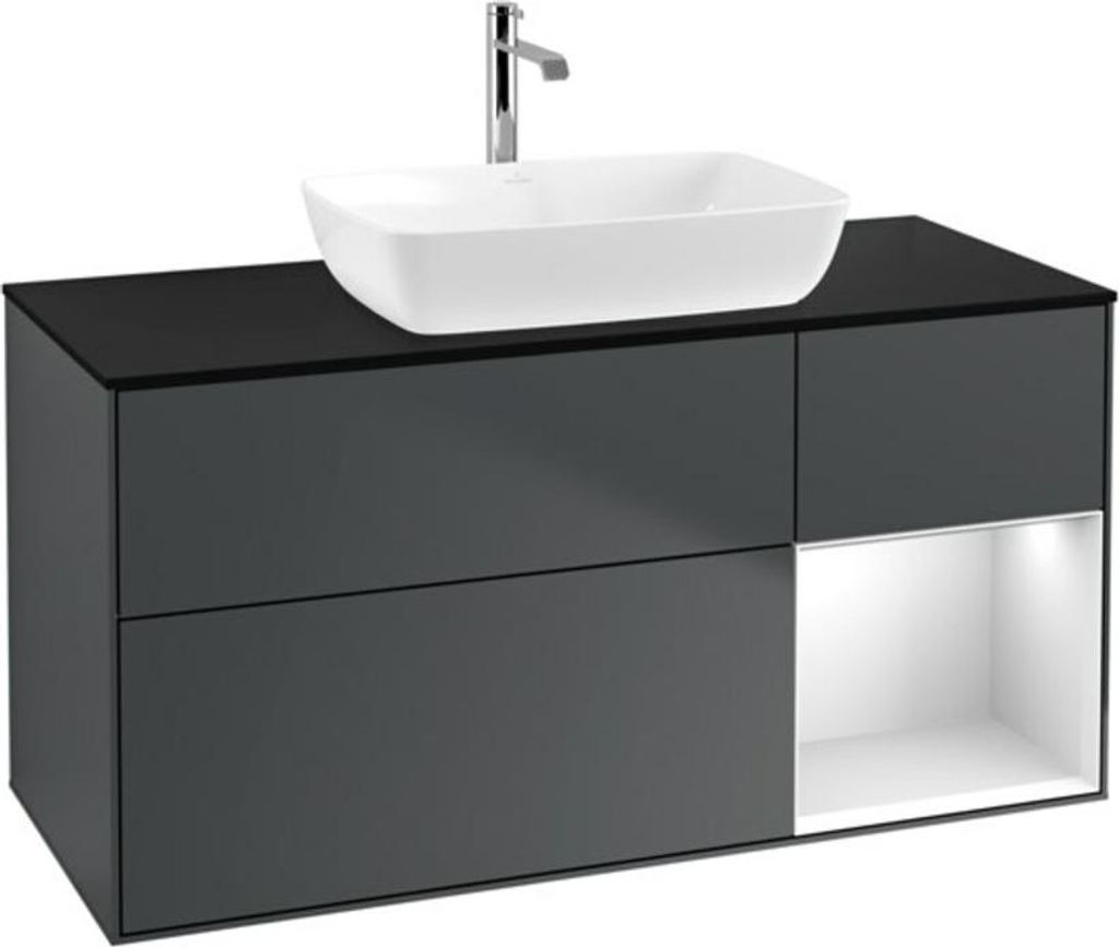 V&B Waschtischunterschrank Wandbeleuchtung Finion 120cm, Pl b m, Rg w m Lac, md bl. m Lac