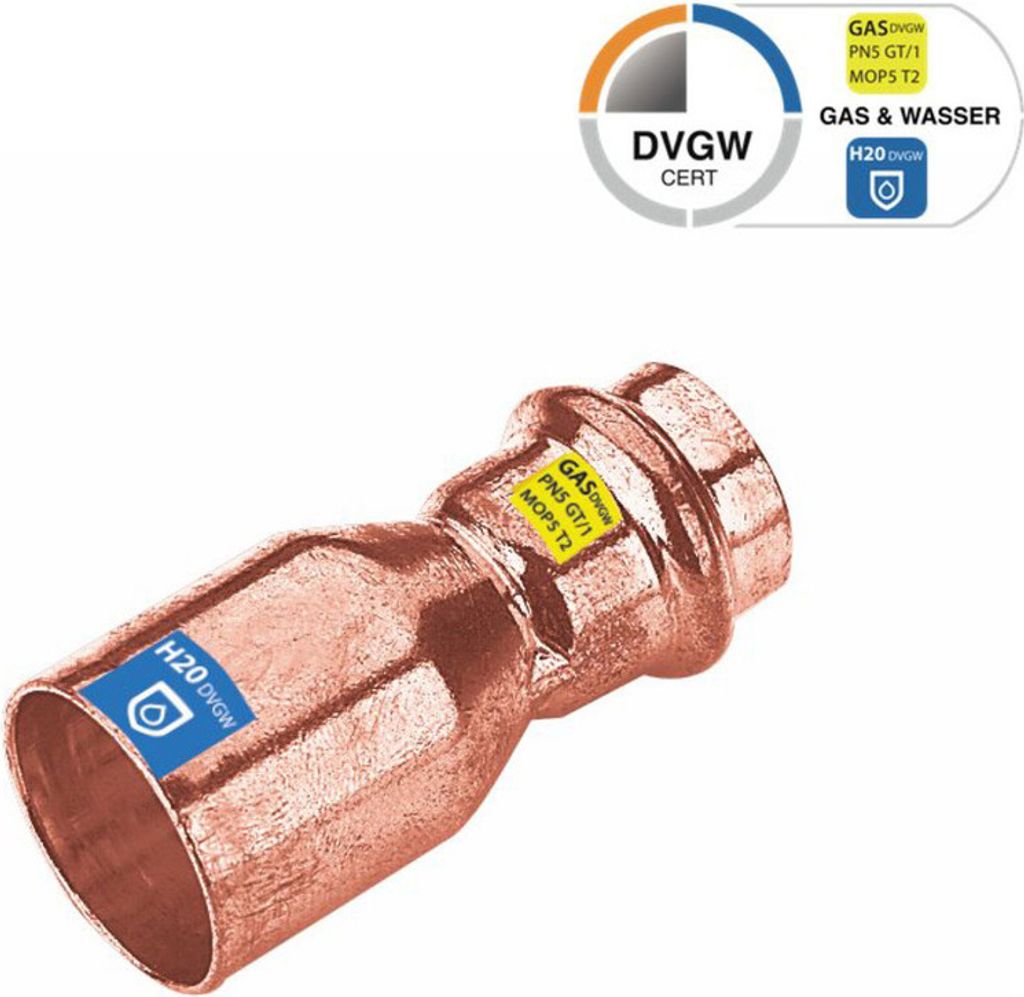 Sanpro Pressfitting Kupfer Reduzierstück, Größe V 12 - Abgang 18 mm (Kupfer)