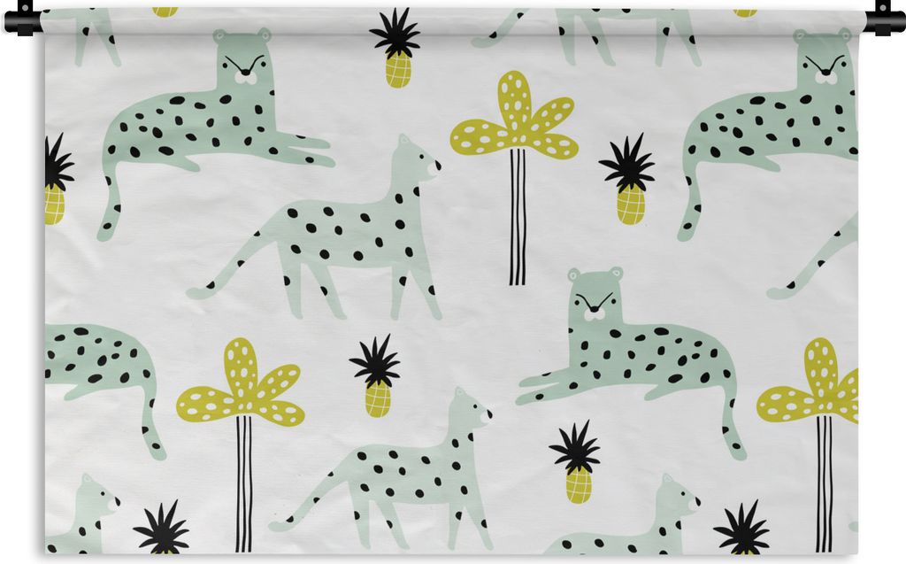 MuchoWow Wandteppich Wandbehang Panther - Baum - Frucht - Pastell 90x60 cm Tapisserie Dekoration Wandtuch - Wandskulpturen - Bildteppich