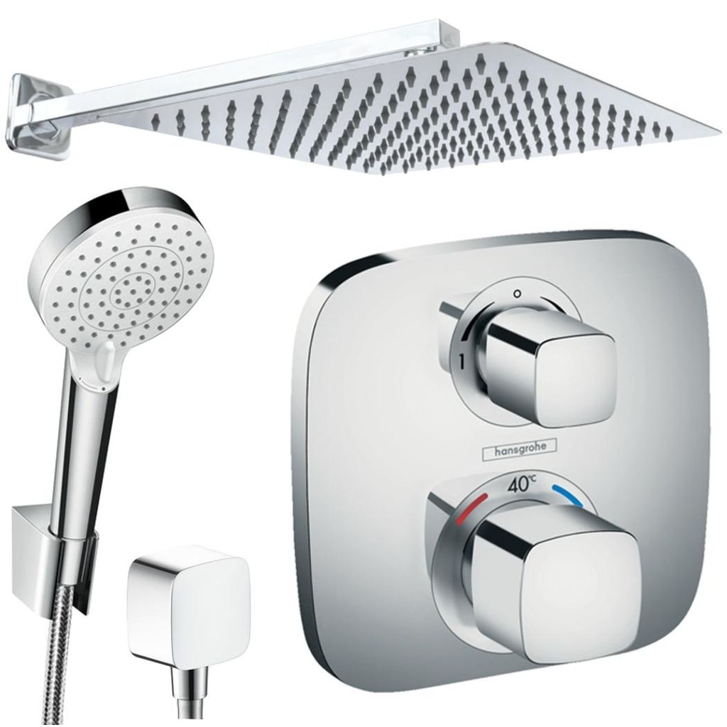 Hansgrohe und Jowi Unterputz Duschsystem Ecostat E Thermostat, Unterputz Duscharmatur mit Kopfbrause, OHNE iBox