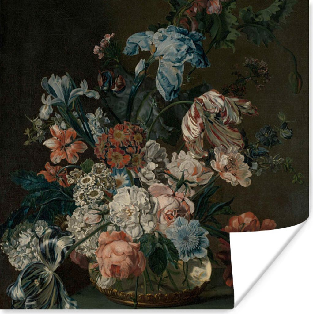 MuchoWow Poster Stilleben mit Blumen - Gemälde von Cornelia van der Mijn 50x50 cm - Wohnzimmerdekoration