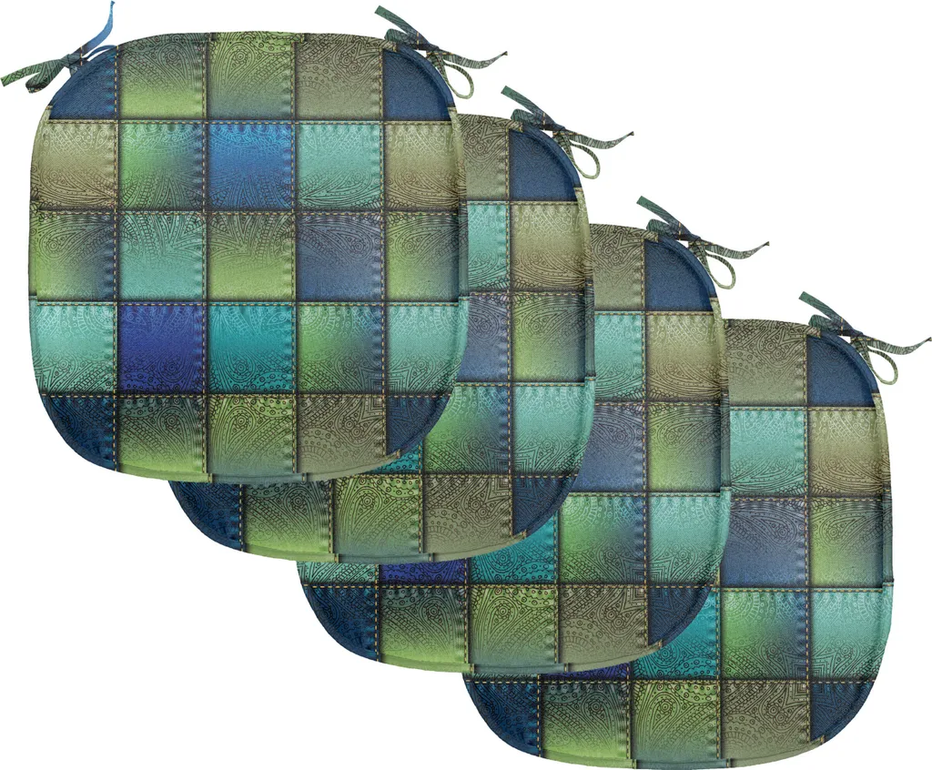 ABAKUHAUS Lot de 4 Coussins de Chaise 40x40 cm Géométrique Bleu Vert
