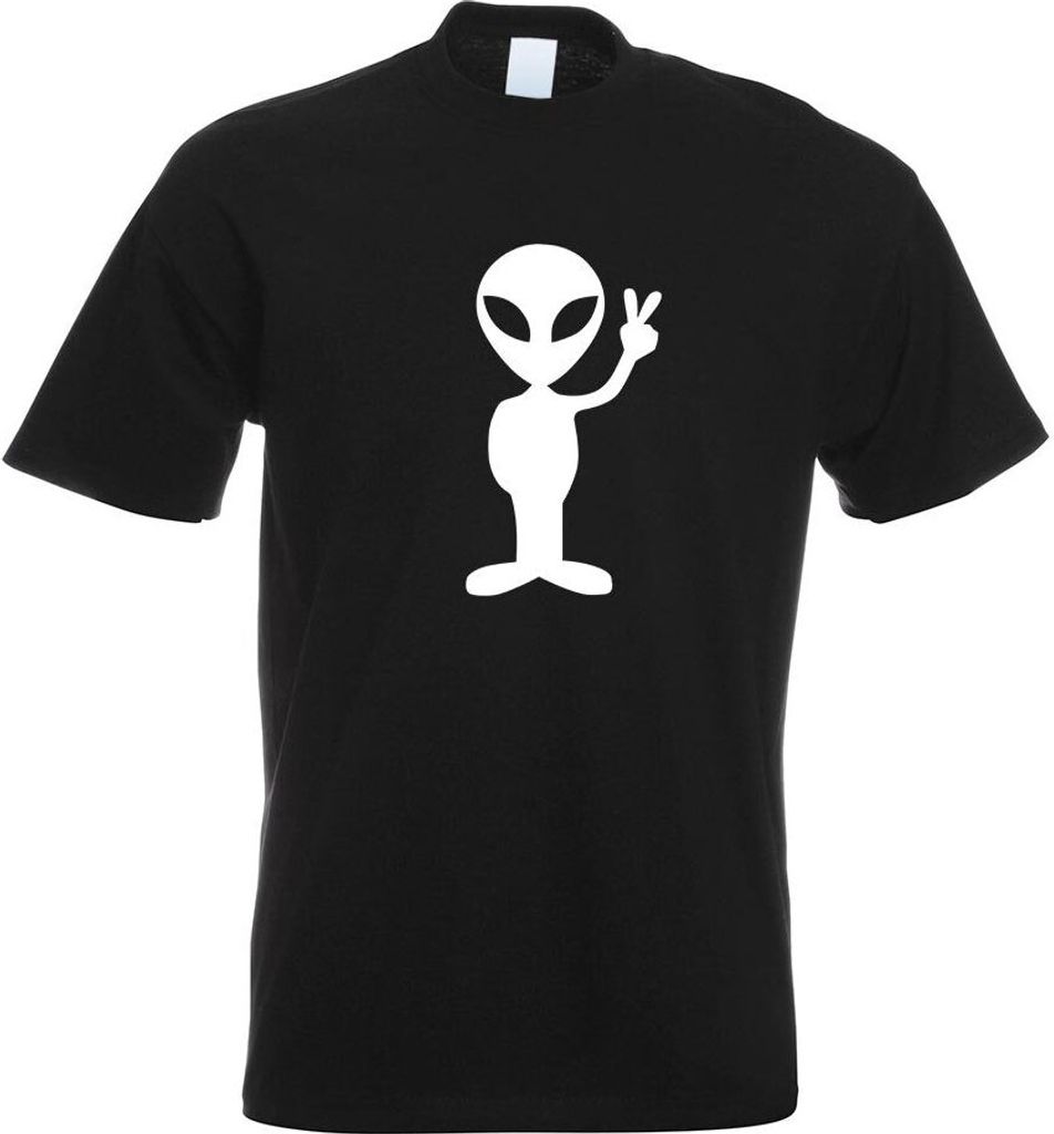 Kiwistar - T-Shirt - schwarz - Alien Peace Motiv Bedruckt Funshirt Design Print - mit Motiv Bedruckt - Funshirt Design - Sport - Freizeit - Herren - M